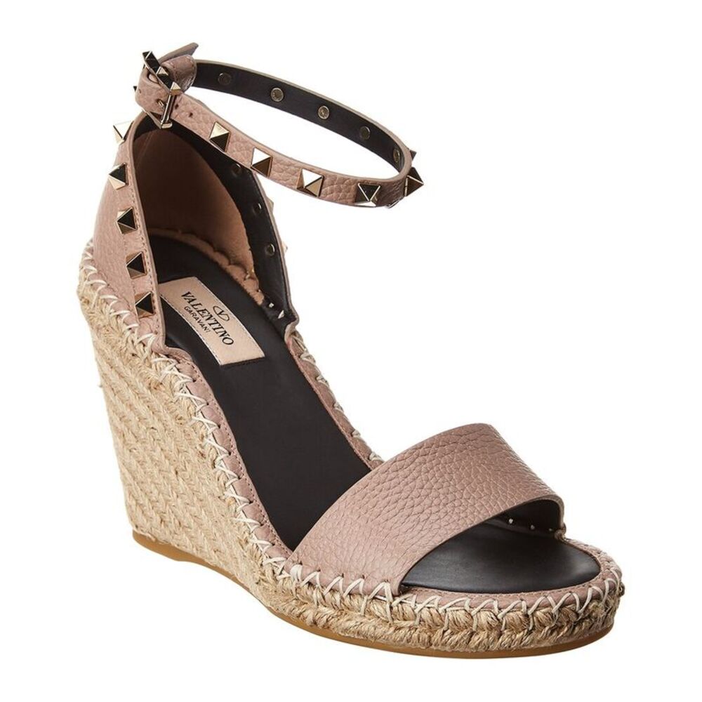 Valentino Rockstud 100 Leather Wedge Sandal